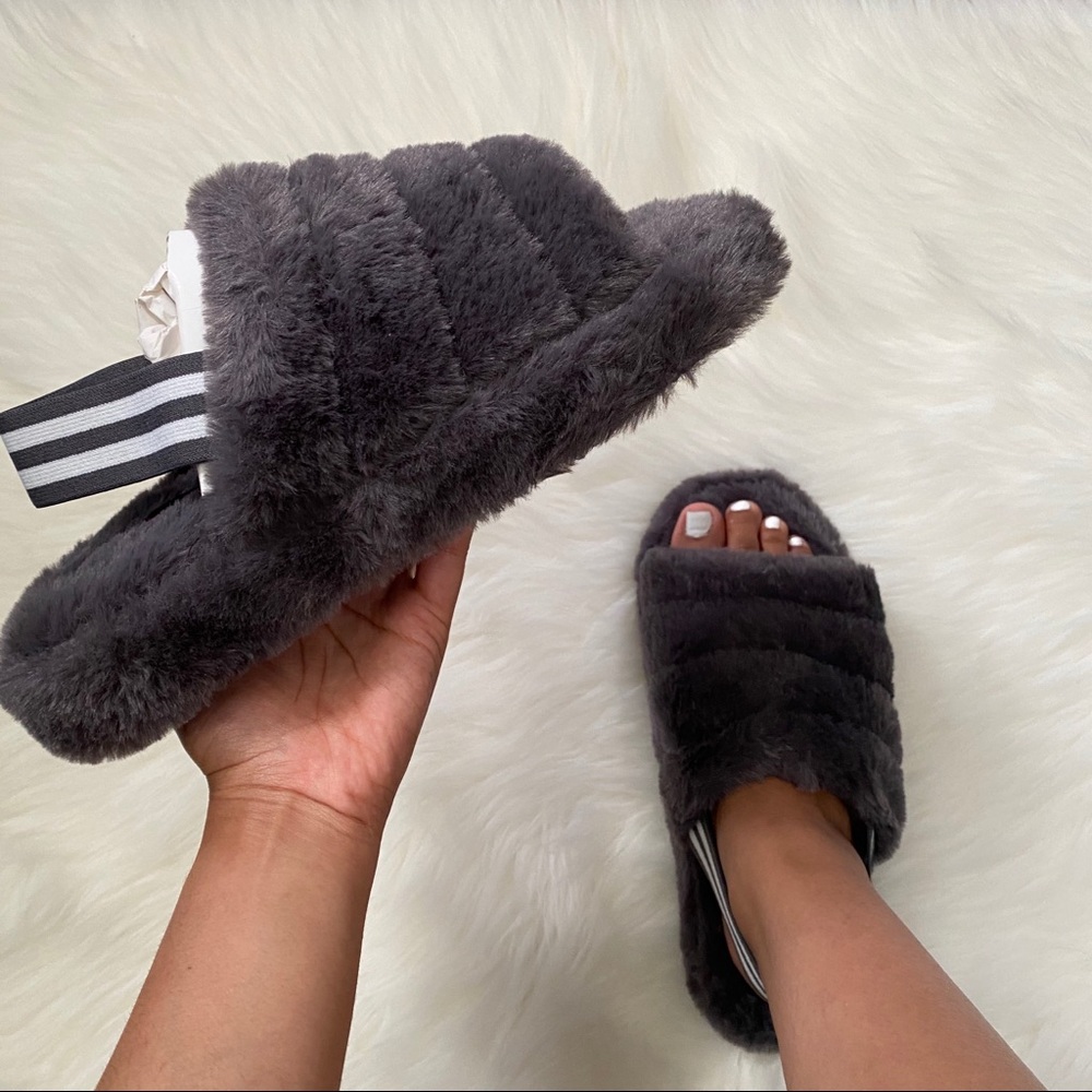 GRAY Furry Sling Back Slipper Sandal